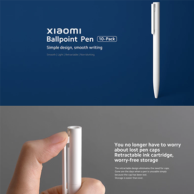 Xiaomi High-capacity Ballpoint Pen (10-pack) showcasing simple design for smooth writing and retractable storage.