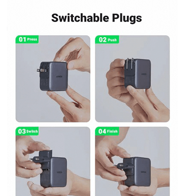 UGREEN 65W Nexode GaN USB C 3-Port Charger With US/UK/EU Plug for Travel Corporate Gifts Singapore