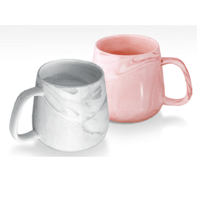 Marble Ceramic Mug set in pink and grey, perfect for coffee, tea, and as a corporate gift.