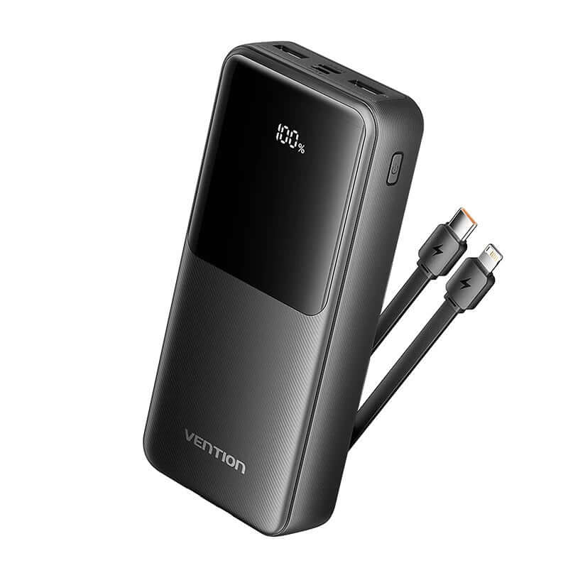Vention 20000mAh Power Bank 22.5W with Cable featuring USB-C and Lightning connectors.