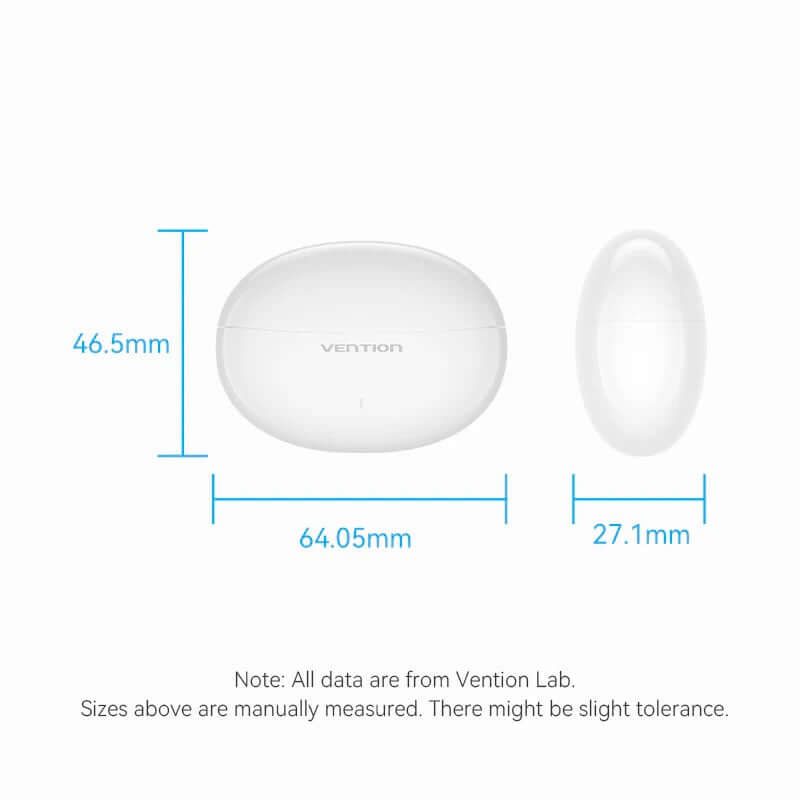 Vention Bluetooth 5.3 Earphones TWS True Wireless Earbuds charging case dimensions and design.