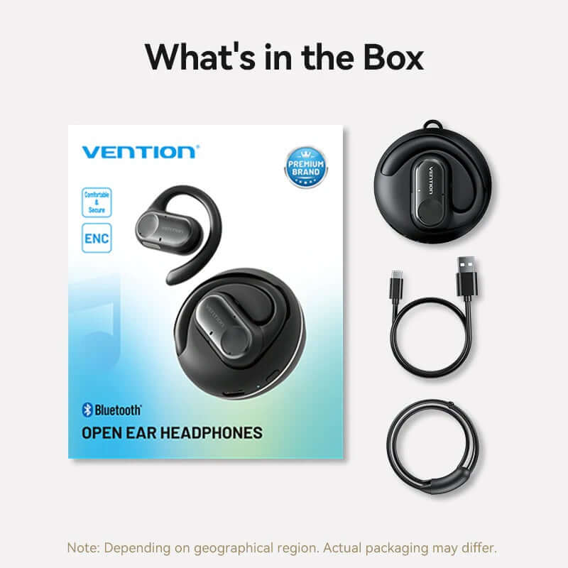 Vention Wireless Bluetooth Open Ear Headphones OpenBeat package contents including earbuds and accessories