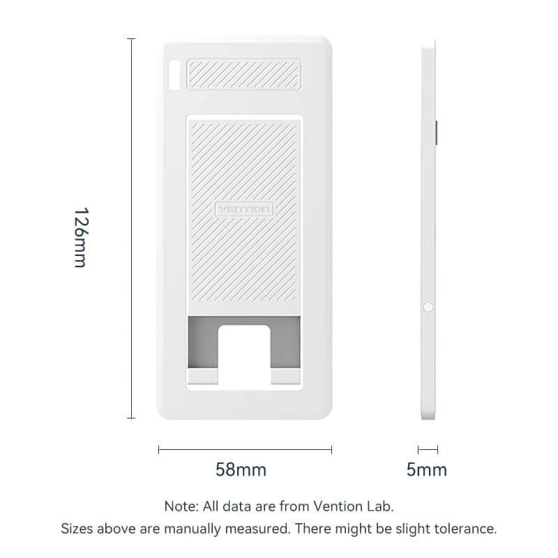Vention Portable Phone Stand for Desk size dimensions of 126mm x 58mm x 5mm showing sleek design.
