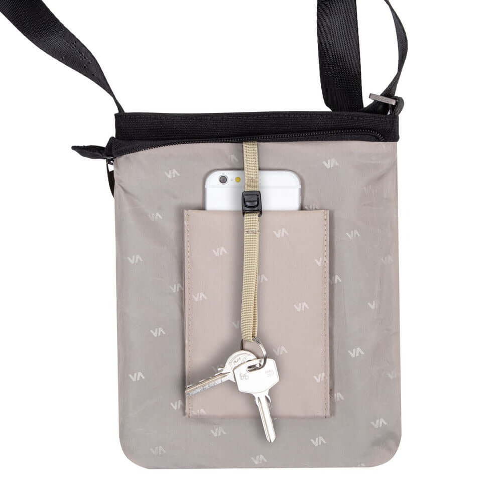 Rivacase Cardiff Canvas Crossbody Bag with phone pocket and key holder, perfect for daily use and as a corporate gift.