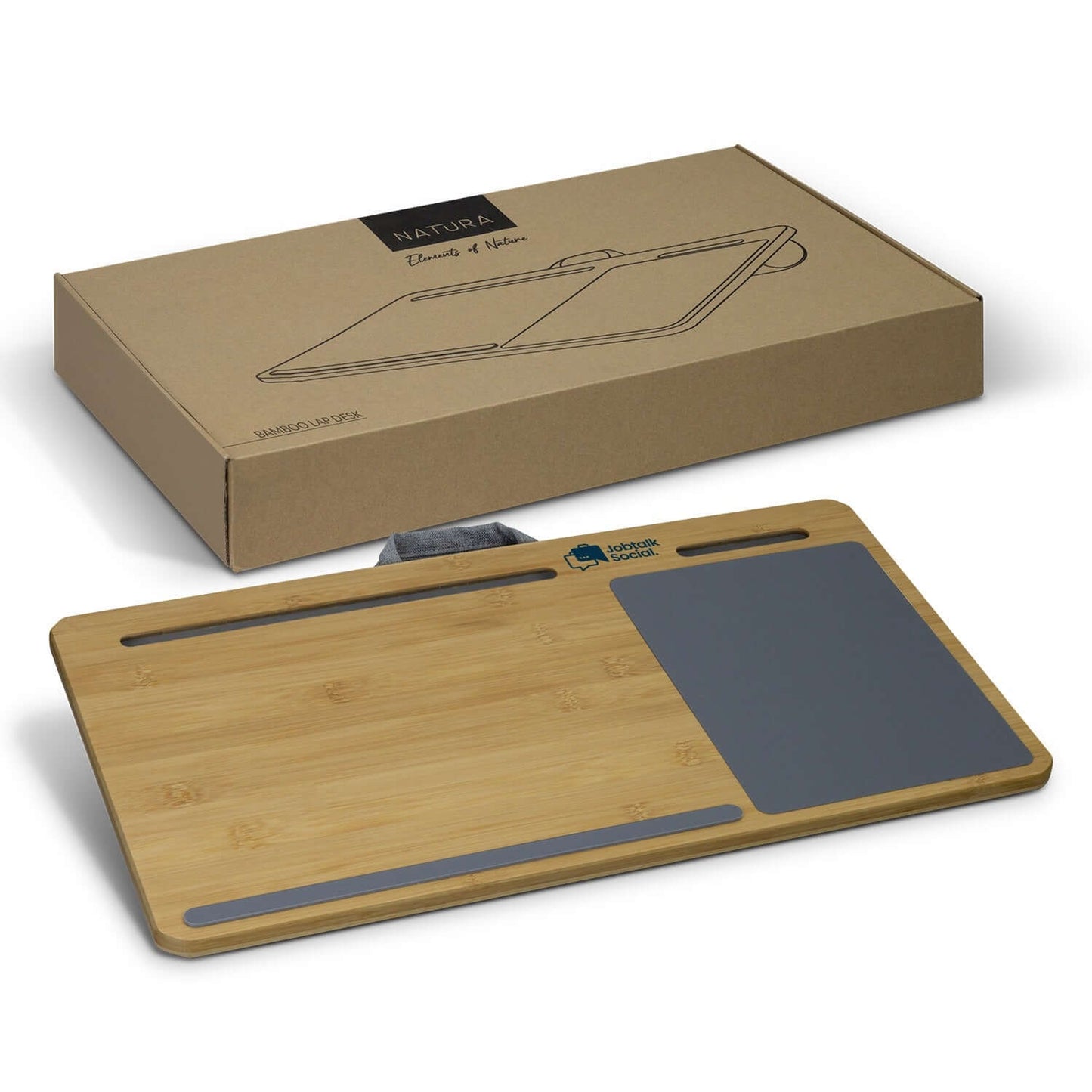 NATURA Bamboo Lap Desk with packaging, stylish and functional lap desk for comfortable workspace.