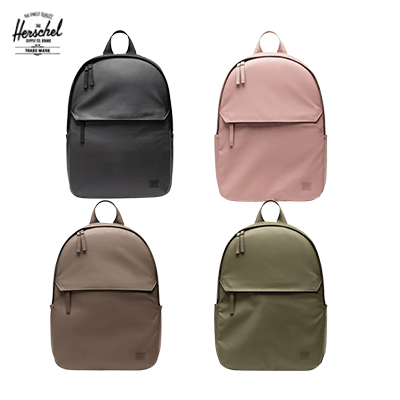 Herschel Alberni Backpack in black, pink, brown, and green, eco-friendly corporate gift option.