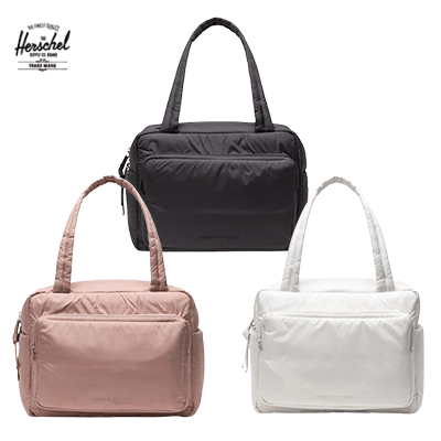 Herschel Cloudform Duffle Bag in three colors: black, pink, and white, perfect as a Corporate Gift.