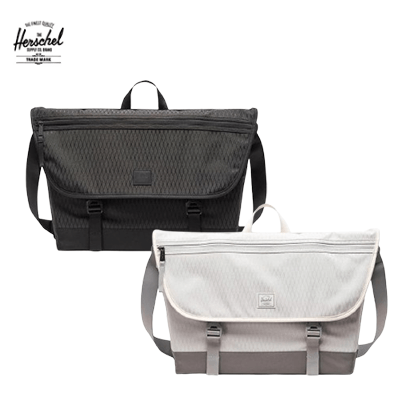 Herschel Cove Messenger Bag in black and gray, perfect for a corporate gift with stylish and functional design.