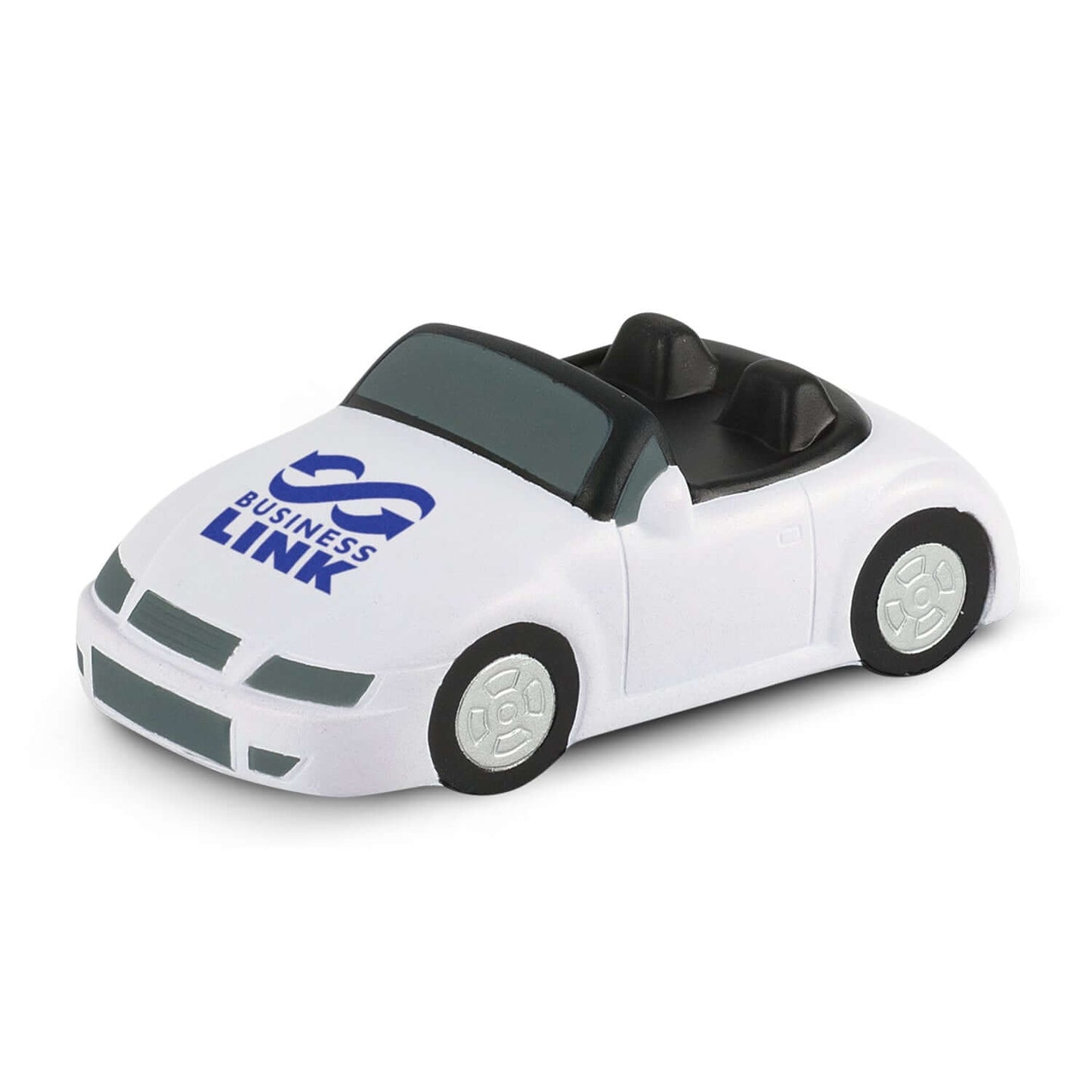 Squeezable Stress Car with BUSINESS LINK logo, ideal corporate gift for stress relief.