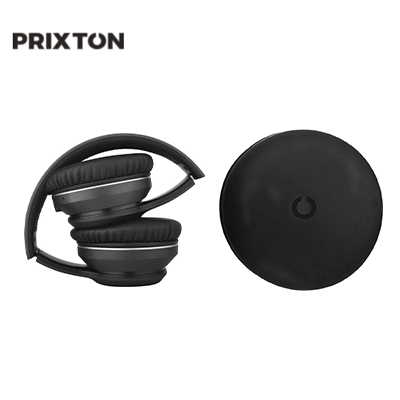 Prixton Live Pro Wireless ANC Bluetooth Headset folded with carrying case, ideal for corporate gift.