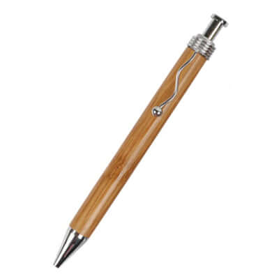 Eco Friendly Bamboo pen with silver accents, perfect as a corporate gift.