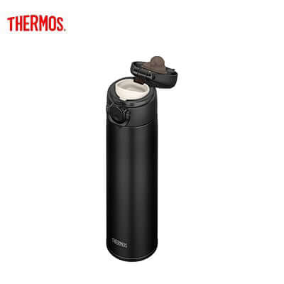 Thermos JOK-500 Thermal Flask in sleek black design with easy-open lid, ideal for on-the-go hydration.