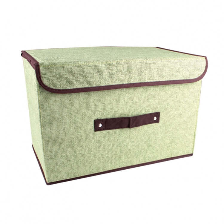 Non Woven Foldable Storage Box in green with brown accents for stylish organization and storage.