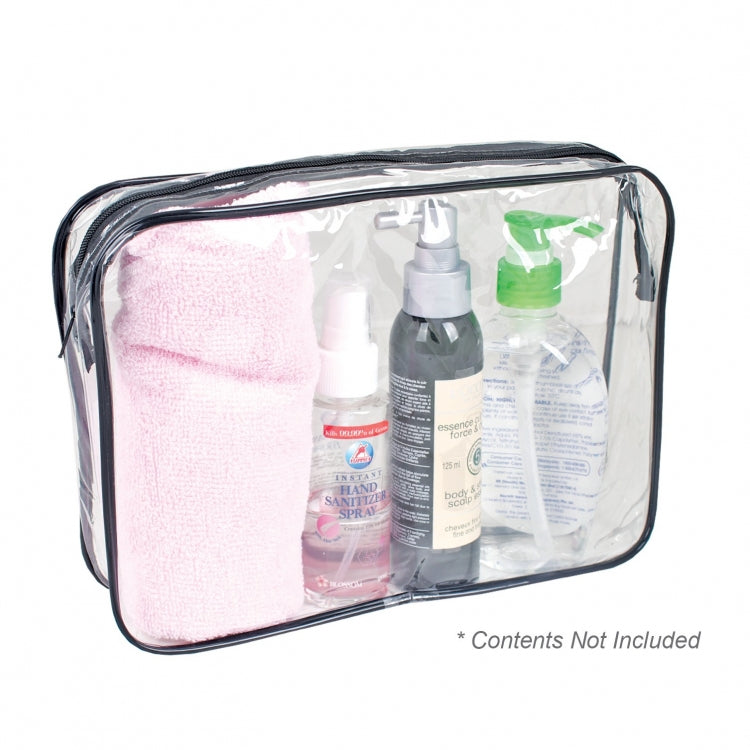 Transparent Multipurpose Pouch displaying personal care items behind a clear PVC design, perfect for organization.