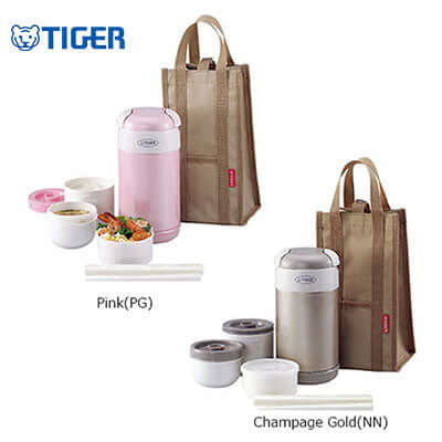 Tiger Lunch Box 3 containers with Bag LWR-A092 in Pink and Champagne Gold with tote bag