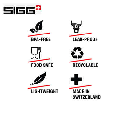 SIGG Signature 1L WMB Aluminium Water Bottle features: BPA-free, leak-proof, food safe, recyclable, lightweight, made in Switzerland.