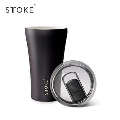 STTOKE Classic Insulated Ceramic Cup 12oz with lid, stylish and shatterproof design for hot or cold beverages.
