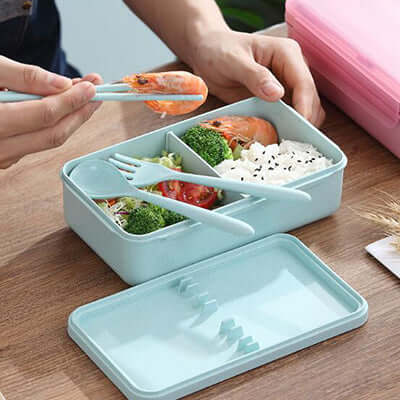 Eco Friendly Wheat Straw Lunch Box with 3pcs Cutlery Corporate Gifts Singapore