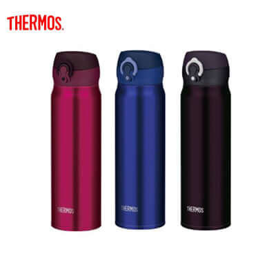 Thermos 600ml Ultra-Light One Push Tumbler in Blue, Burgundy, and Deep Purple, perfect as a corporate gift.