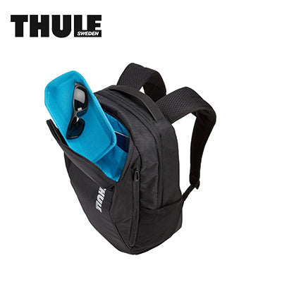 Thule Accent 15.6'' Laptop Backpack with sunglasses in SafeZone compartment for electronics protection.