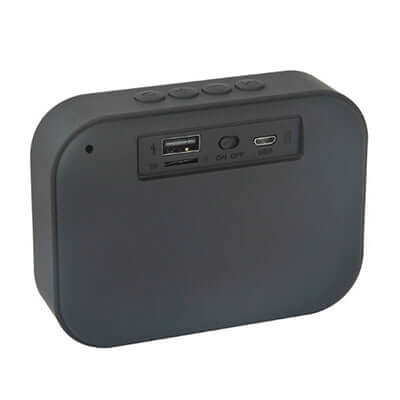 Canvas Bluetooth Speaker showing USB port and Micro USB port for connectivity.