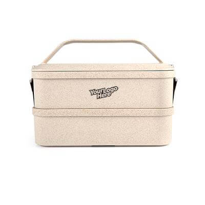 Husk Fiber 2 Tier Lunch Box with a handle, featuring customizable logo space for corporate gifts.