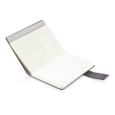 Hard Cover Notebook with Pen Gift Set open showing blank pages and stylish inner fabric cover.