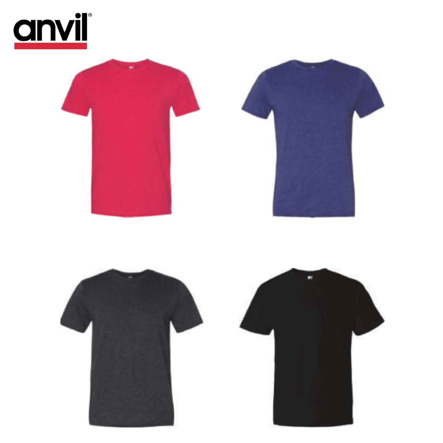 Anvil 980 Lightweight Round Neck T-Shirt in red, blue, charcoal, and black, perfect for corporate gifts.
