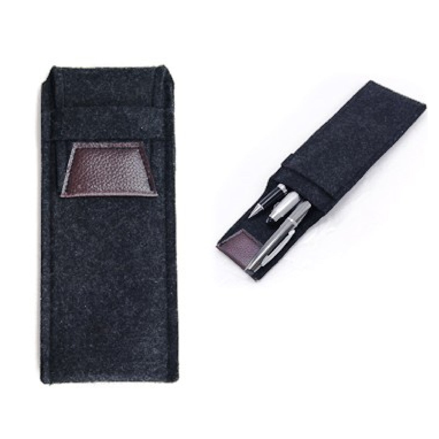 OSSI Pen Pouch in black felt with leather panel, designed for three pens, ideal as a corporate gift.