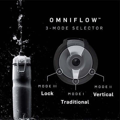 BlenderBottle Hydration Halex™ Insulated Squeeze Water Bottle with Straw 24oz OmniFlow 3-mode selector image.
