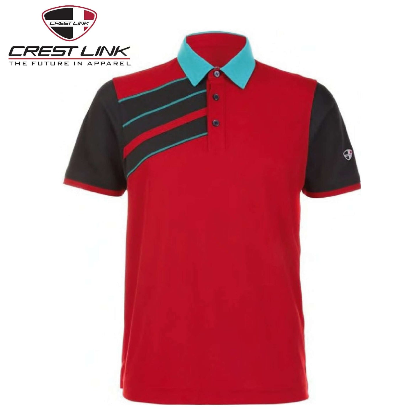 Crest Link Polo T-shirt Short Sleeve (80380771) in red with black and turquoise accents, ideal for corporate gift.