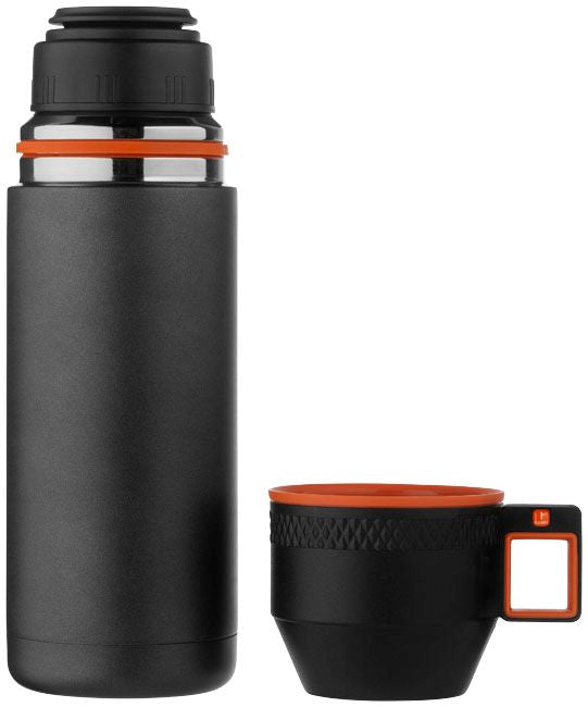 Nakiska Vacuum Isolating Stainless Steel Flask with integrated cup, perfect for outdoor adventures and corporate gifts.