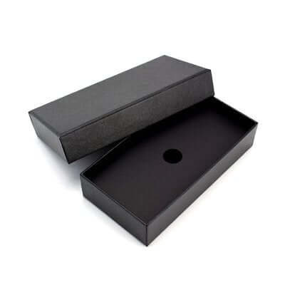 Black open gift box with a smooth finish, ideal for presenting items elegantly.