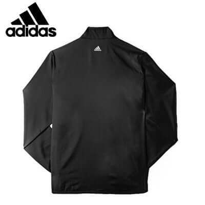 adidas Long Sleeve Golf Jacket black wind jacket back view with adidas logo and brandmark.
