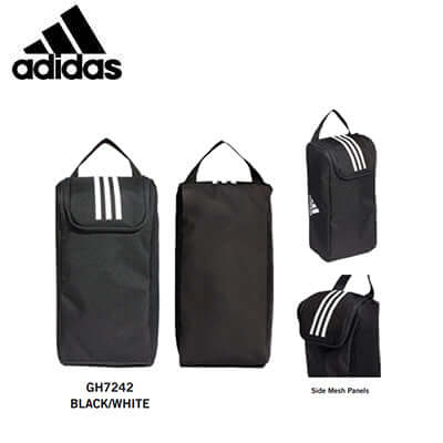 Adidas Tiro Primegreen Shoe Bag in black and white, perfect for organized shoe storage and a great corporate gift.