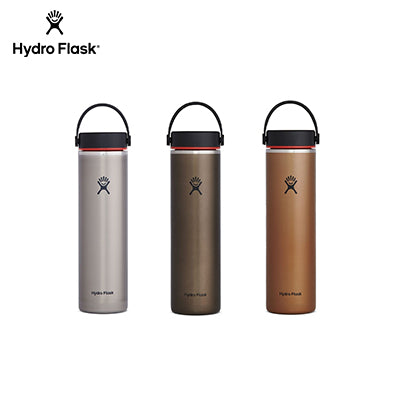 HydroFlask Trail Series™ 24oz Lightweight Wide Mouth Bottle in silver, dark green, and bronze colors.