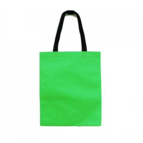 Non-Woven Bag with sturdy handle in green color with black straps, ideal for corporate gifts and eco-friendly use.