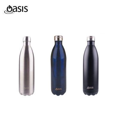 Oasis Stainless Steel Insulated Water Bottle 1L in silver, blue, and black colors for optimal temperature control.