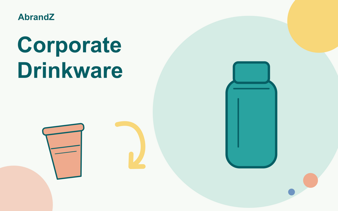 Corporate Drinkware illustration: water bottle and tumbler.