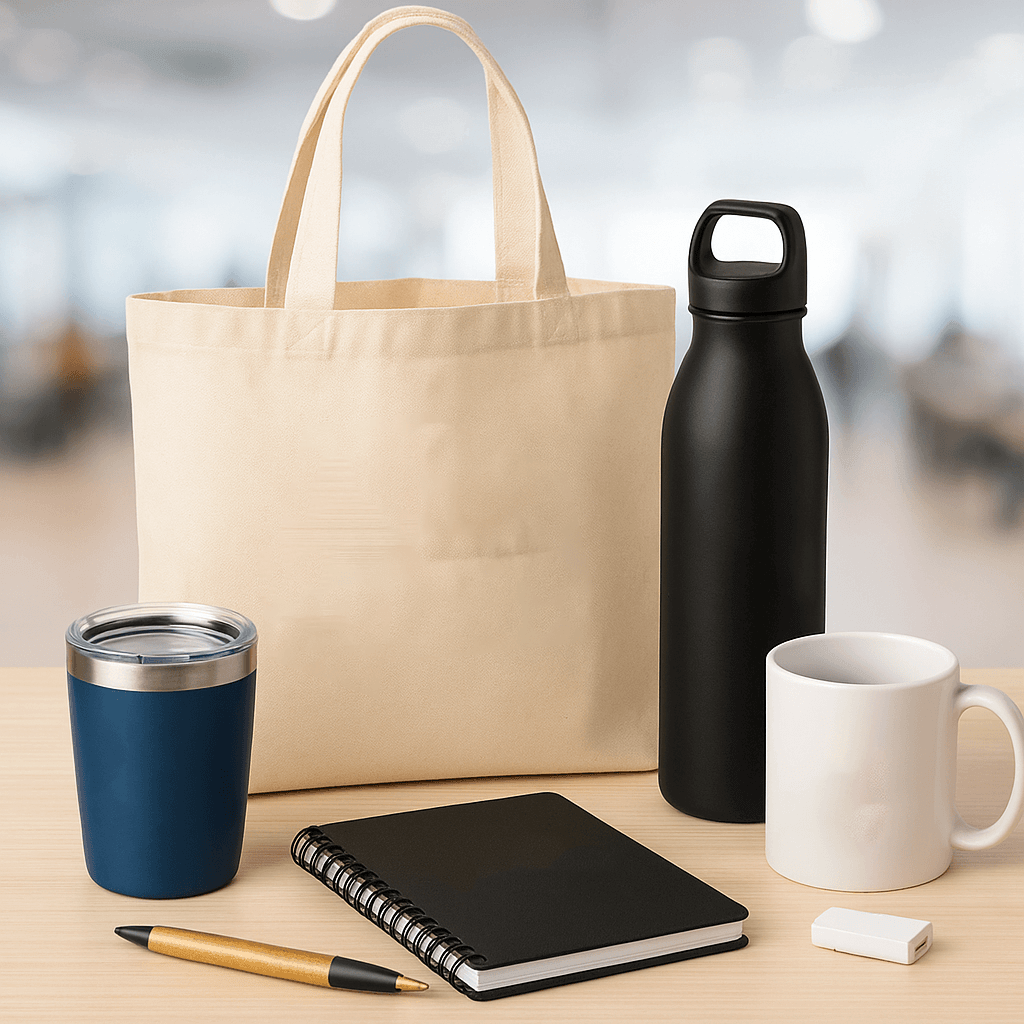 Event Essentials: Branded Giveaways That Attendees Love to Keep - tote, bottles, mugs, notebook, and pen