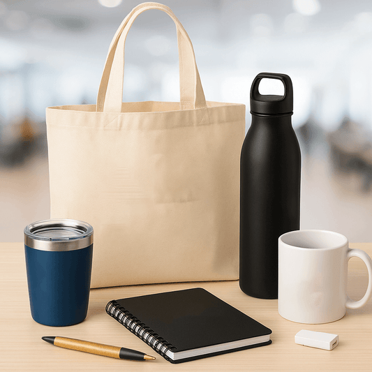Event Essentials: Branded Giveaways That Attendees Love to Keep - tote, bottles, mugs, notebook, and pen