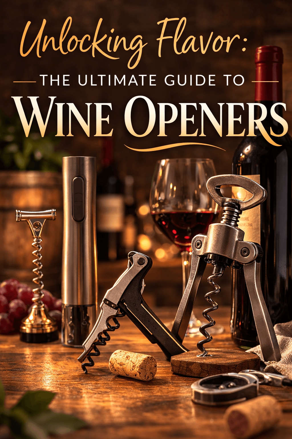 Unlocking Flavor: The Ultimate Guide to Wine Openers with various wine openers and a glass of red wine.