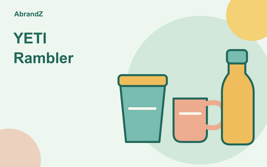 Illustration of a teal cup with a yellow lid, a coral handled mug and a yellow bottle with a teal cap.