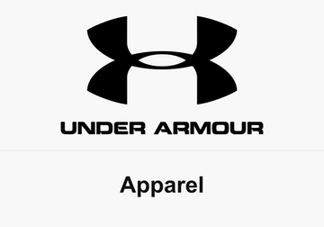 Black Under Armour symbol and wordmark above the caption Apparel on white
