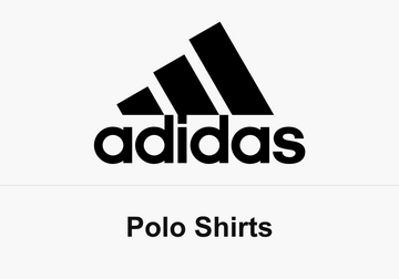 Black Adidas logo with Polo Shirts text
