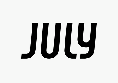 Black JULY wordmark on a white background