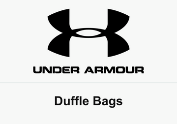 Black Under Armour symbol and wordmark above the caption Duffle Bags on white