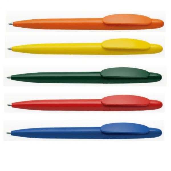 Maxema Icon Green IG2 – C Anti Bacterial Plastic Pen in assorted colors: orange, yellow, green, red, and blue.