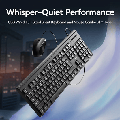 Vention USB Wired Full-Sized Silent Slim Keyboard and Mouse Combo showcasing whisper-quiet performance.
