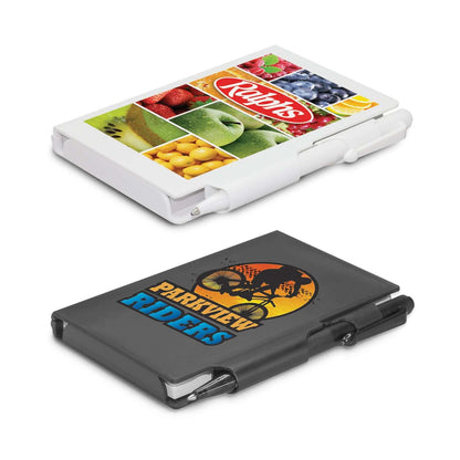Pocket Rocket Notebook with colorful fruit design and black cover for corporate gift.